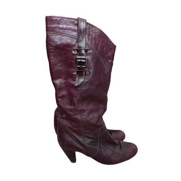 Vintage Aldo Womens Soft Leather Slouchy Heel Boots Burgundy - Picture 9 of 12